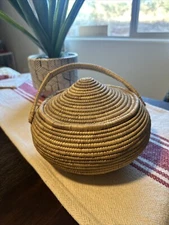 Vintage Chinese Coil hand made sewing Keepsake basket lid hand Woven 1960-70’s