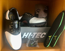 Hi-Tec CDT Power Golf Shoes White/Black/Brown Leather Soft-Spike Mens Sz8.5 New