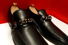 $889.00 !! PRADA MEN'S BLACK LEATHER SILVER CHAIN LOAFERS SHOES MARKED SIZE 7.5