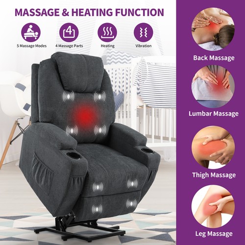 Power Lift Massage Recliner Chair for Elderly Heated Fabric Recliner