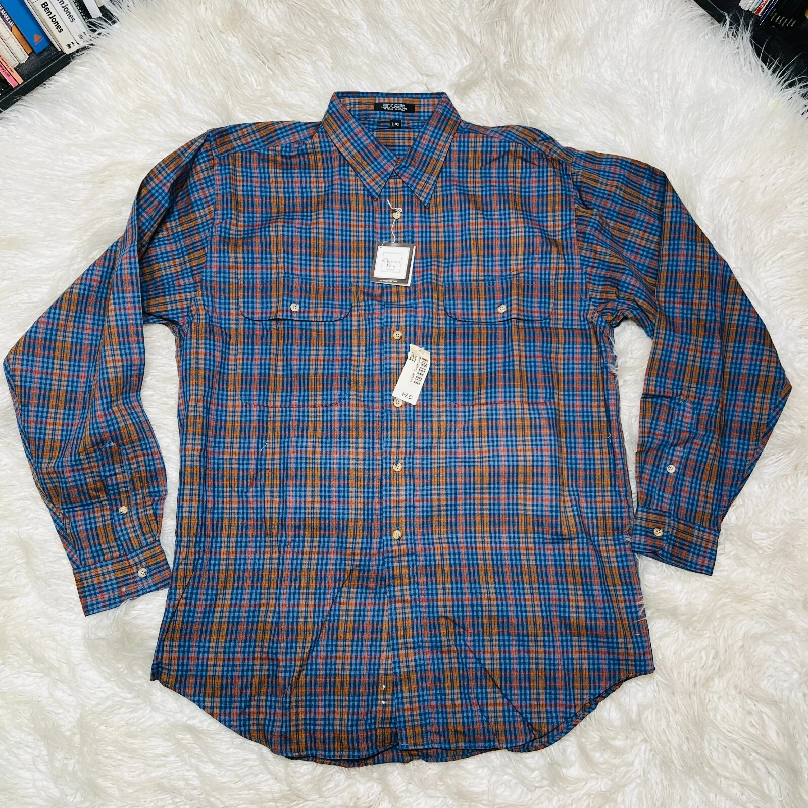 CAMICIA ABITO DA UOMO VINTAGE CHRISTIAN DIOR MONSIEUR TAGLIA LARGE CON BOTTONI A PLAID