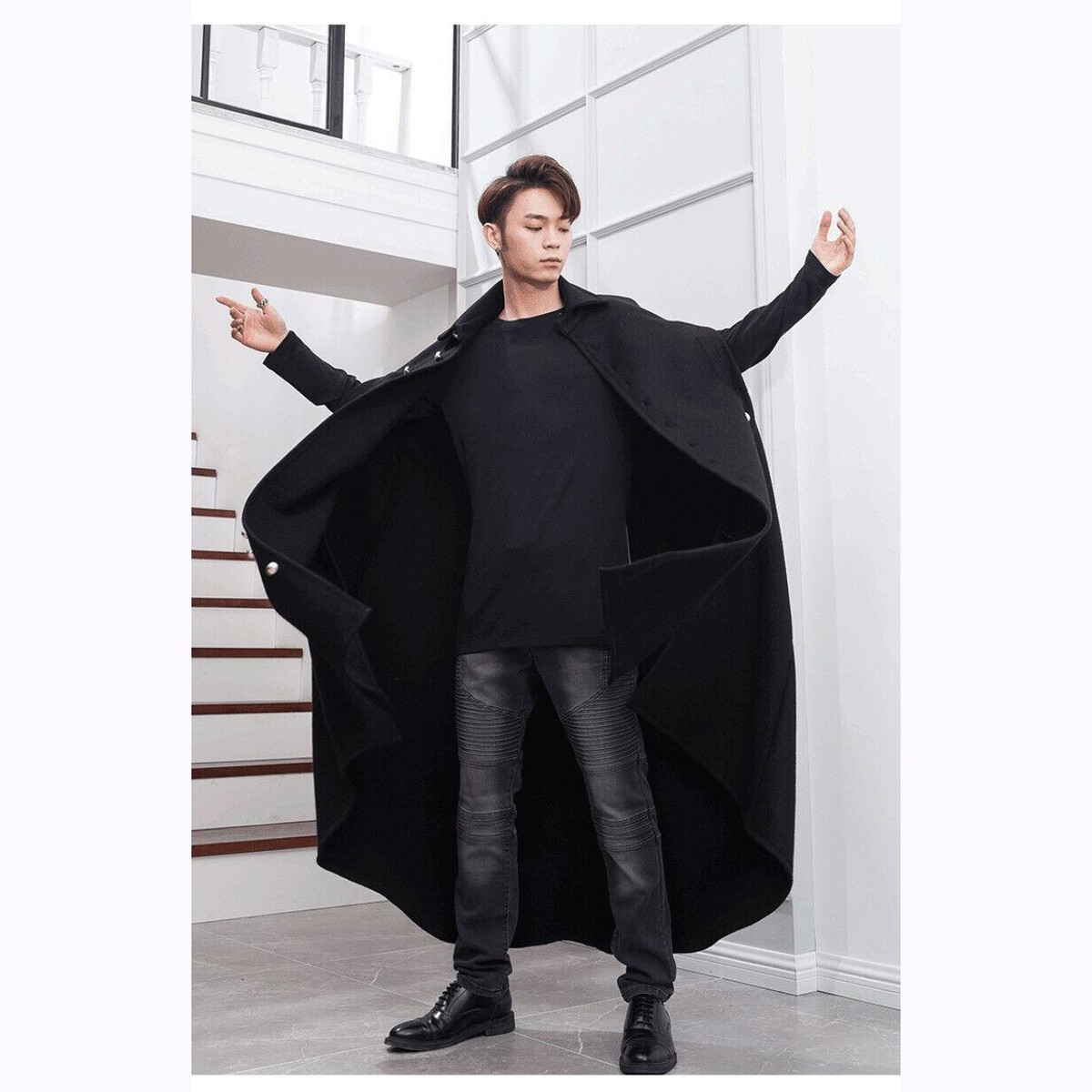 Generisch Poncho Vintage Pour Homme - Col En Fourrure - Style Médiéval - Style Gothique - Veste D'hiver - Trench - Costume D'Halloween - Costume De Carnaval - Manteau Coupe-vent, Noir