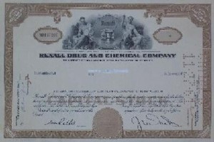 1 Rexall Drug & Chem Stock Certificate-1961 - Old Rare Vintage Scripophilly Bond