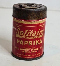 Vintage 1930's Solitaire Paprika Round Spice Tin Morey Mercantile Denver CO
