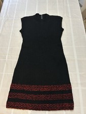 wool sweater Dress Zip Back Casual Preppy, Dressy  Black Red￼