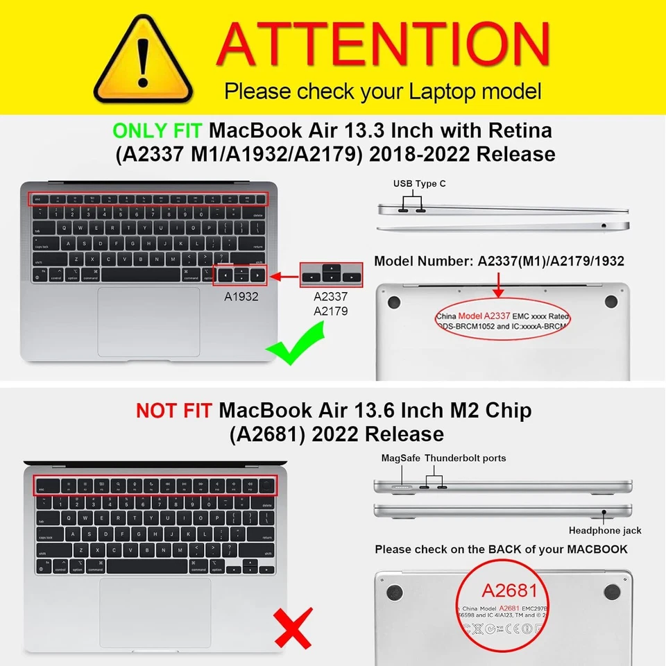 Funda para MacBook Air 13 pulgadas A2337 A2179 A1932 (2018-2022) cubierta rígida a presión Foto 2 de 4