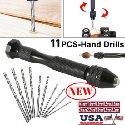 11-in-1 Precision Pin Vise Mini Micro Hand Twist Drill Bits Set Rotary Tools Kit