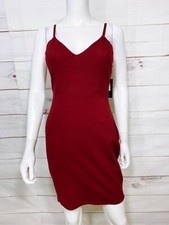 Fashion Nova Womens Weekend Nights Mini Dress Size M Burgundy V-Neck w/Straps