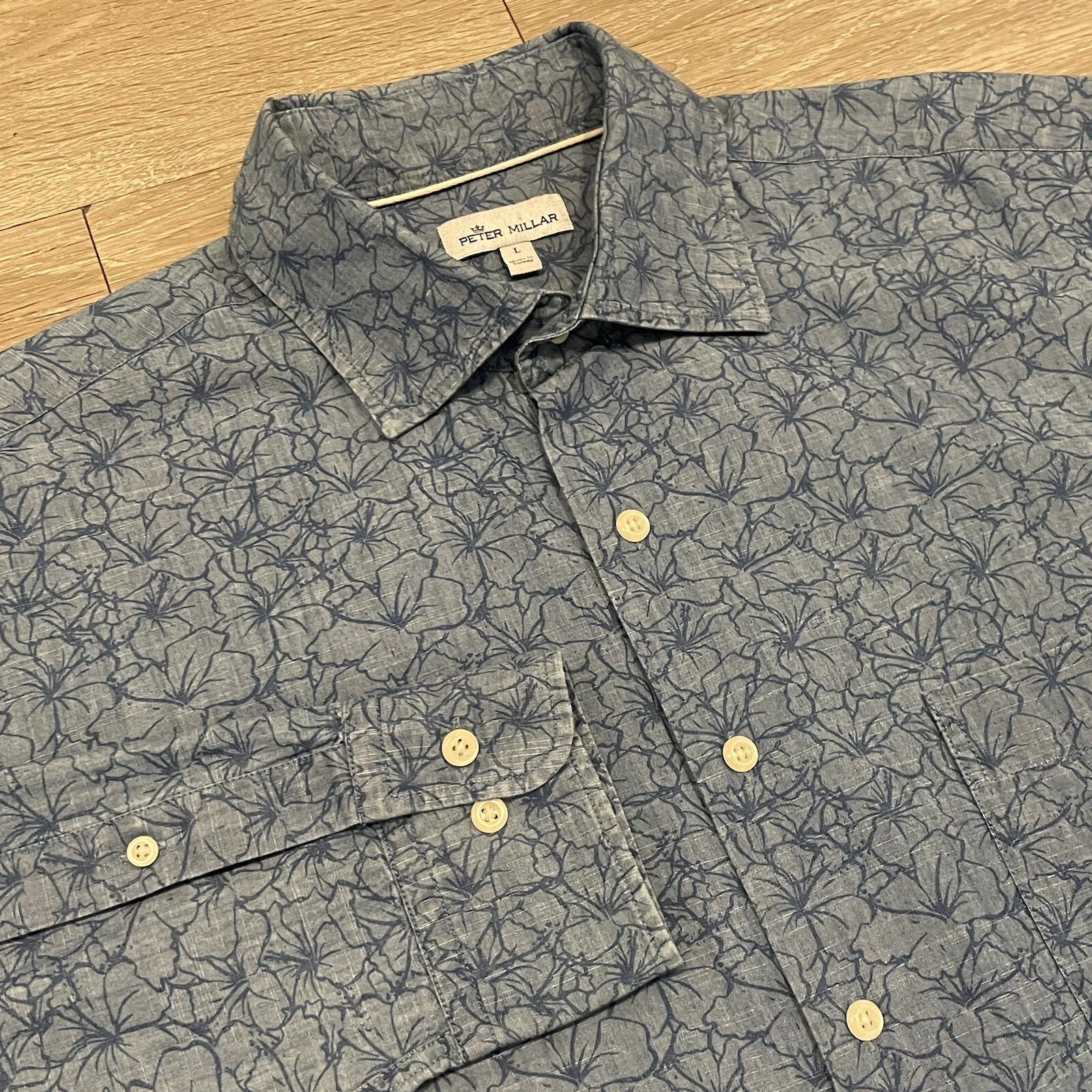Peter Millar Shirt Blue Mens Large Seaside Floral Long Sleeve Button Up