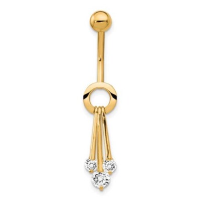 Real 10k  Gold Geometric Simulated Diamond Belly Ring - 14g - Belly Button