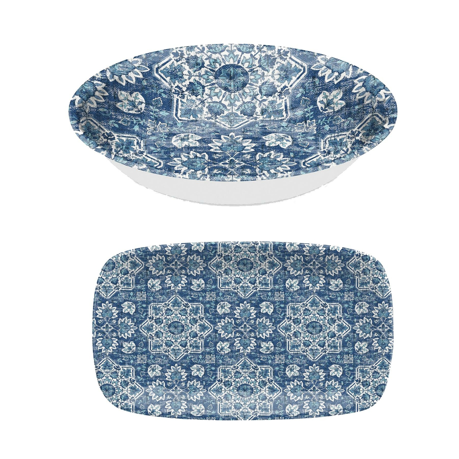 Atlantic Blue - Melamine/Plastic Serving Set (Platter & Salad Bowl)