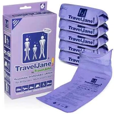 a box of 6 ~  TravelJane Disposable Urinals by TravelJohn ~ unisex, Adults, Kids