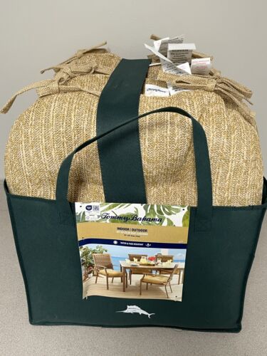 SET~4 Tommy Bahama Faux Straw 20" x 20" Seat Cushions Indoor Outdoor W/Ties NWT - Picture 1 of 7