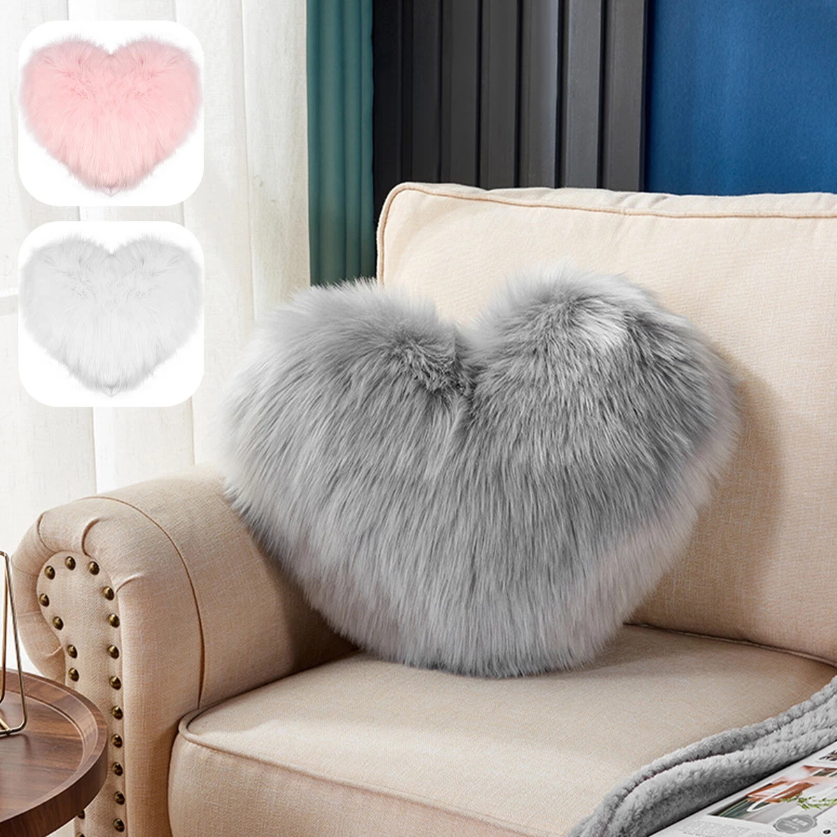 Heart Pillow Soft Fluffy Long Plush Love Throw Pillow Decorative Cute LiSYb
