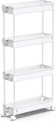 Slim Rolling Storage Cart 4 Tier Bathroom Organizer Mobile Shelving Unit Utility