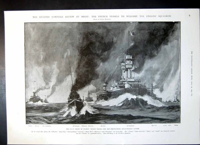 Antiker alter Druck Anglo French Review Brest Huddersfield Railway Smash 1905