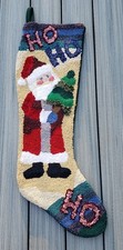 Christmas Stocking Santa Claus Hooked Wool/Punch Needle 35"