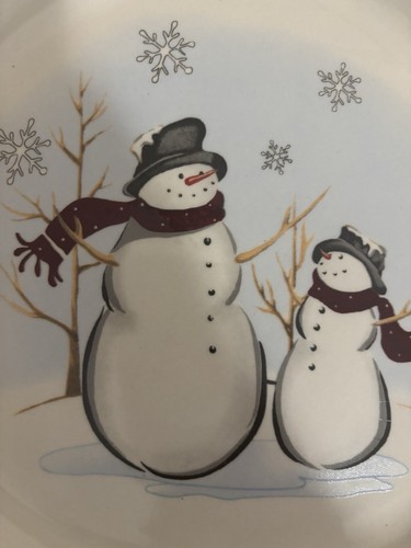 Royal Seasons Stoneware Two Snowmen Christmas Dinner Plates Set of 2 Burgundy - Picture 5 of 5