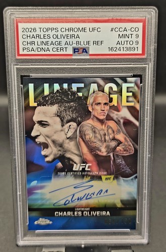 2026 Topps Chrome UFC - Chrome Lineage Autographs Charles Oliveira  Blue  PSA 9