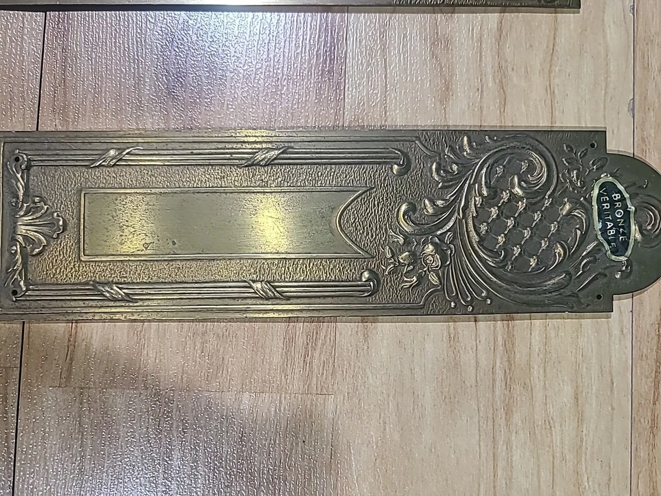 Старинная викторианская 3-латунная нажимная дверная ручка херувим рококо - Изображение 4 из 4