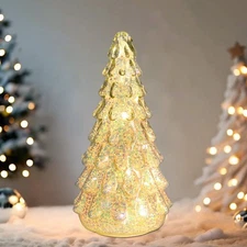10.4 Inch Glass Christmas Tree, Mercury Glass Christmas Tree with LED Light a...