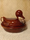 Vintage Hull Pottery Duck Casserole Dish Brown Drip Glaze 9 1/2 “ High By 10”