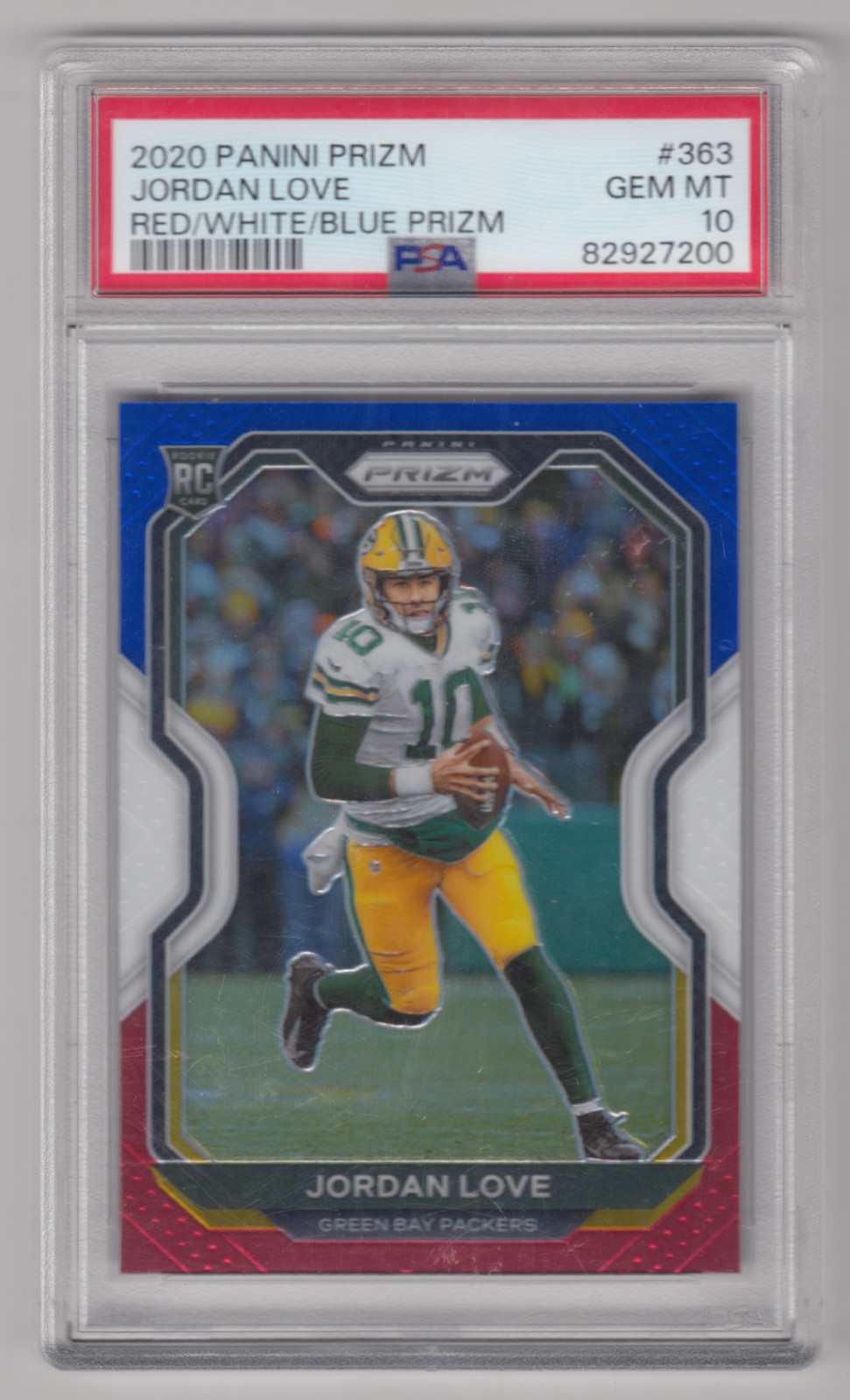 2020 PANINI PRIZM JORDAN LOVE RED/WHITE/BLUE RC ROOKIE #363 PSA 10 PACKERS GEM