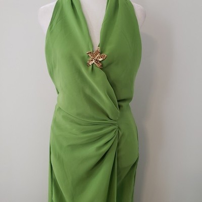 missguided green satin dress MISSGUIDED Crinkle Satin Halter Maxi Dress With Open BackMISSGUIDED