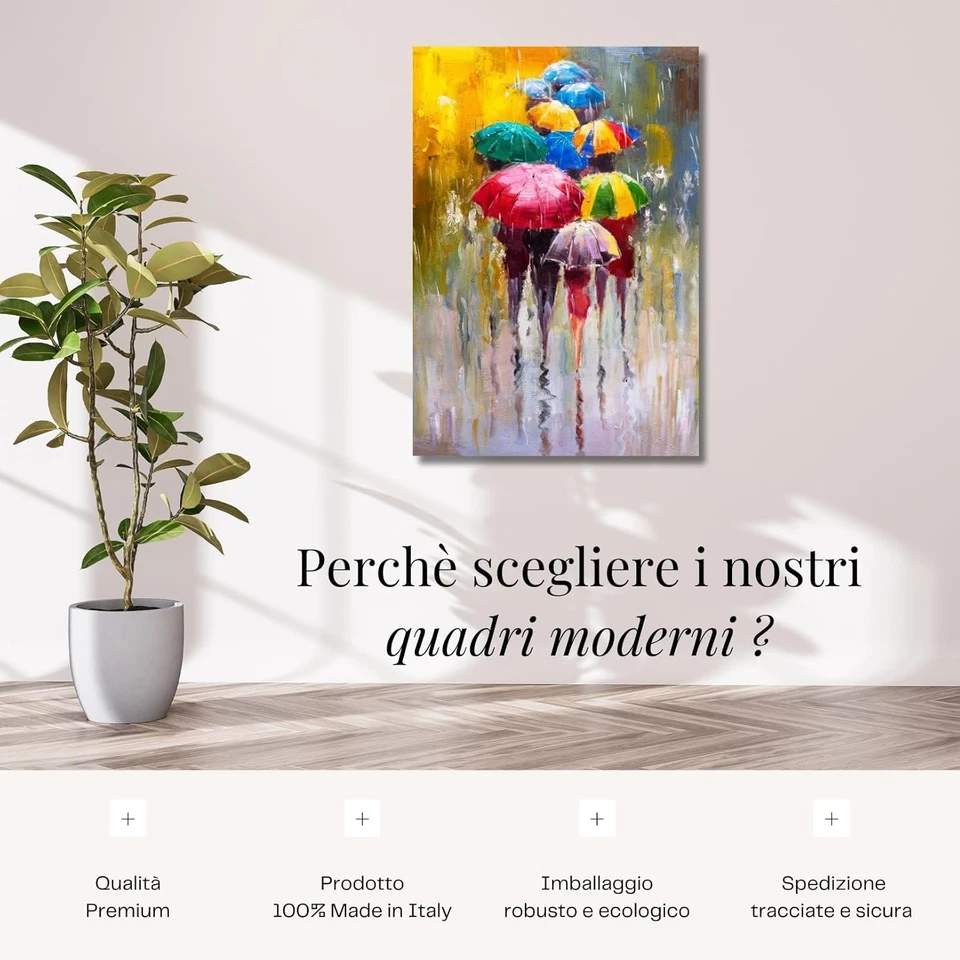 Quadro Astratto Ombrelli Colorati 60X30 Cm Stampa Su Tela Canvas Quadri Moderni - Immagine 3 di 4
