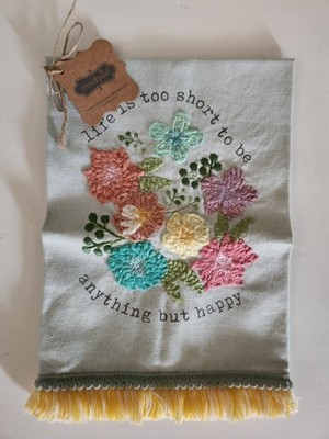 Mud Pie Life Short Floral Embroidered Towel BRAND NEW with tags