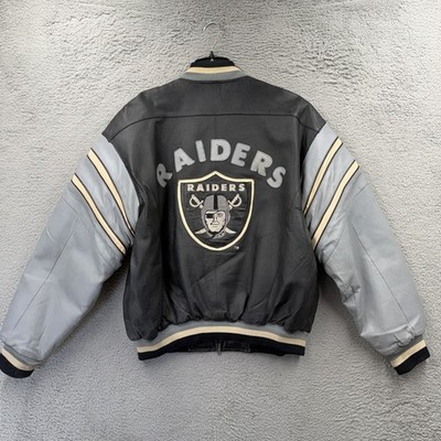 Vintage Mirage NFL Los Angeles Raiders Black Leather Jacket Superbowl patches L