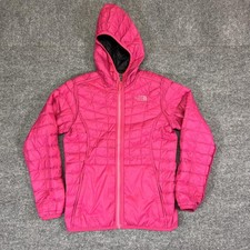 The North Face Jacket Girls 10/12 Pink Quilted Hooded Insulated Full Zip Lined