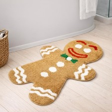 Gingerbread Bath Mat Cute Soft Fun Water Absorbent Non-Slip Washable