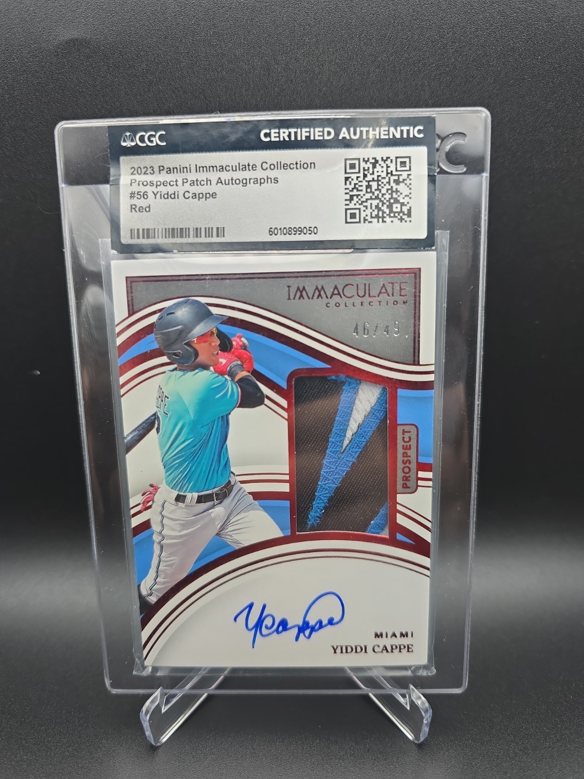 2023 Panini Immaculate - Yiddi Cappe Red Rookie Patch Auto /49 CGC Cert Auth view 3