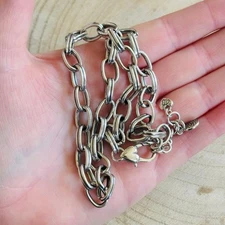 Brighton Paper clip chain Collar Necklace charm holder Silver Plated rare 18"L