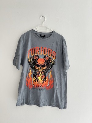 T-Shirt Herren Gr. XL Smog Regular Fit Grau Blau mit Aufdruck