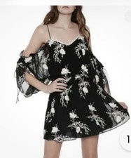 Alice + Olivia Holden cold-shoulder mini dress  black  floral embroidery. S