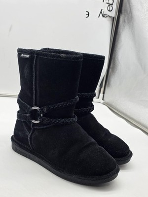 Bearpaw Boots Womens 8 Black adele Suede Mid Calf Faux Fur Lined Winter Snow