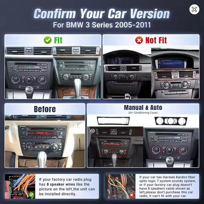 Carplay For BMW 3 E90 M3 328i 335i Android 15 Car GPS Stereo Radio Bluetooth Cam Foto 2 de 4