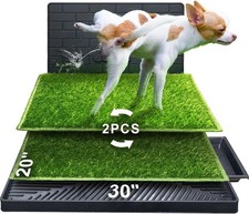 Dog Potty for Indoor or Porch, 2 Pcs Artificial Grass Training Pads with Pee Baf