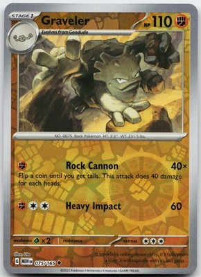 Graveler 075/165 Uncommon 151 Pokemon Reverse Holo Near Mint