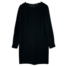 Elie Tahari Black Sheath Dress 12 Long Sleeve Knee Length Career Minimalist NWOT