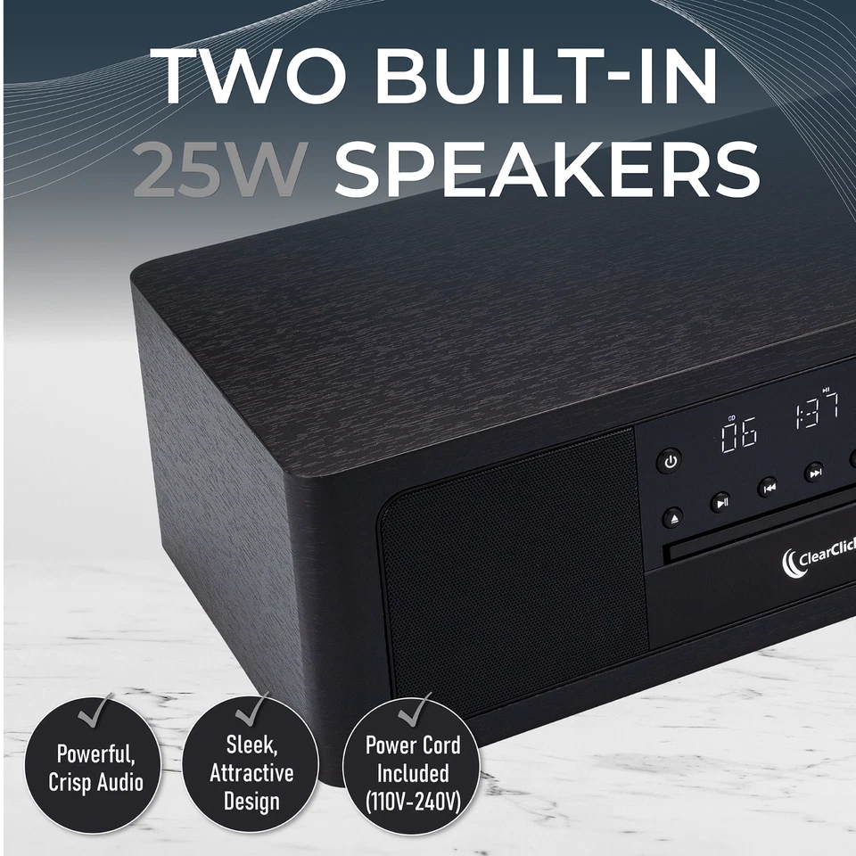 ClearClick Stereo Shelf System CD Player, Bluetooth, FM Radio, USB Playback, Aux - Image 3 of 4