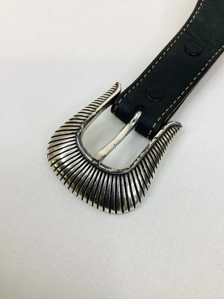 "Cinturón Vintage Silver Creek Cuero Negro Marrón Cabeza de Búfalo Níquel TALLA 36""" Foto 2 de 4