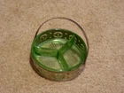 Vintage Green Uranium Depression Glass Divided Dish w/ Metal Carrier Basket