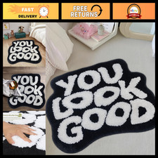 Large Non-Slip Black Bath Mat, Washable Microfiber Plush Rug, Cute Funny Design