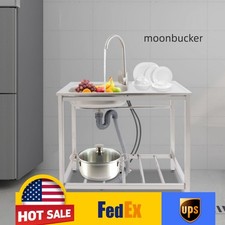 Stainless Steel Kitchen Sink Single Compartment Prep Table Freestanding Laundry
