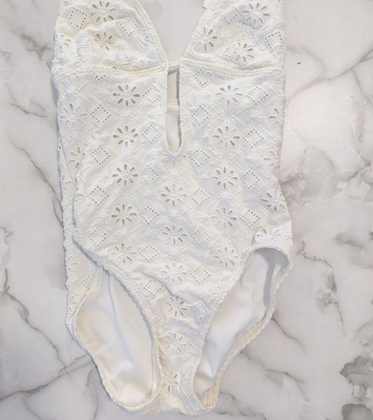 Kate Spade Eyelet One Piece Swimsuit Halter Plunge Cutout White Small S thumbnail 3