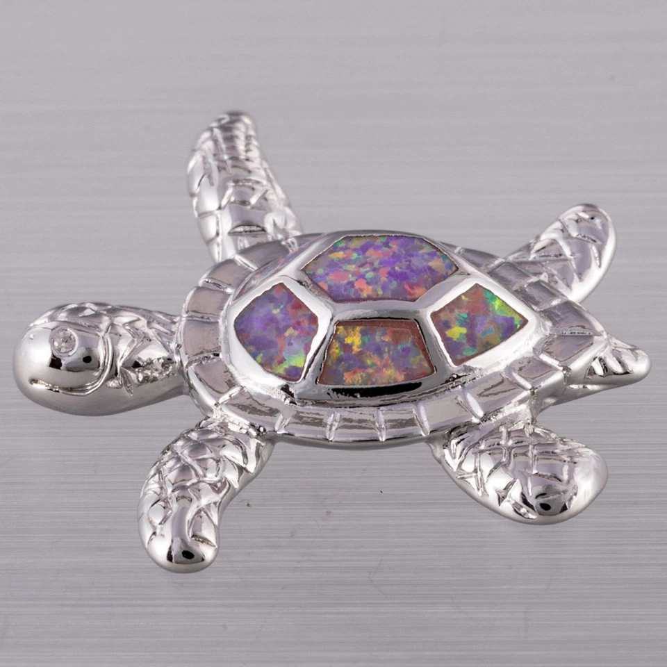 Collar colgante de plata ópalo de fuego púrpura lavanda tortuga marina carey Foto 4 de 4