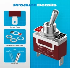 2Pck Metal Waterproof Toggle Switch SPST 12V 30A Marine ON/OFF for Vehicle Boats